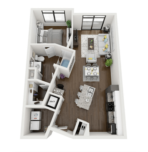 this is a 3d floor plan of a 1 bedroom apartment at the biltmore apartments